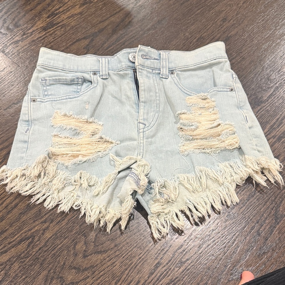 Express Distressed Light Blue Denim Shorts